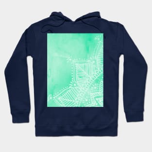 Doodled mandala on watercolor background - aqua Hoodie